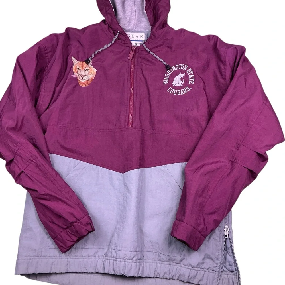 Vintage Washington State Cougars 90s crimson hooded pullover jacket size Large - Picture 2 of 6